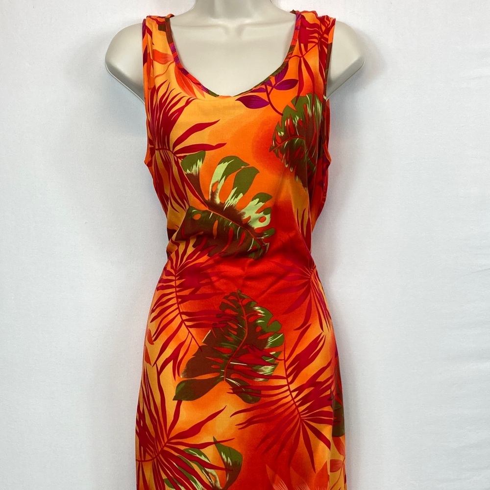 🌴 VTG Tropical Sleeveless Dress in Orange and Red - Light weight summer dress